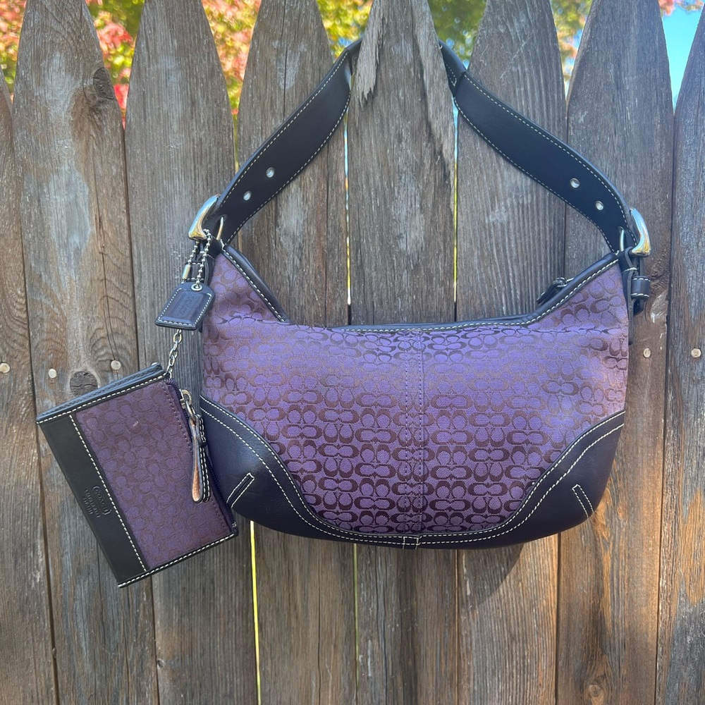 COACH Vintage *Set Of 2* Purple Jacquard Soho Bag 6351 & Matching Card Case EUC